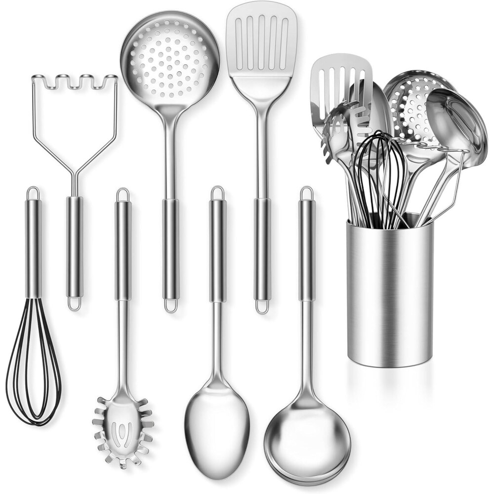 8 Pc Metal Cooking Utensils Set Heat Resistant Dishwasher Safe Kitchen Tools